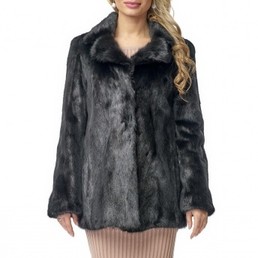 Норковая шуба с английским воротником 70см (Черный)