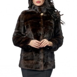 Норковая шуба с воротником-стойкой 80см (Коричневый)