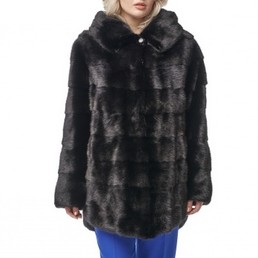 Норковая шуба с капюшоном 80см (Черный)