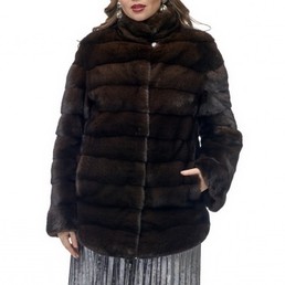 Норковая шуба с воротником-стойкой 70см (Темно-коричневый)