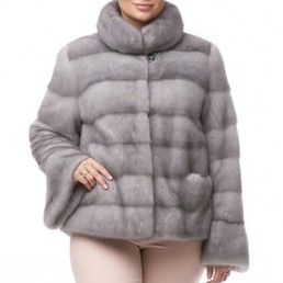 Норковая шуба с воротником-стойкой 60см (Серый)