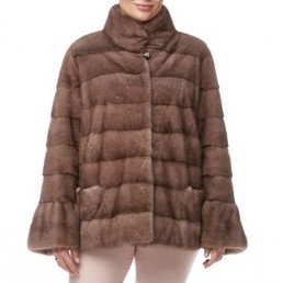 Норковая шуба с воротником-стойкой 70см (Бежевый)