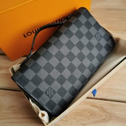Кошелек кожаный Louis Vuitton серый с ручкой 22х12