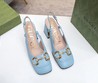 Женские кожаные туфли Gucci с открытой пяткой голубые