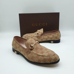 Мужские лоферы Gucci коричневые с орнаментом GG