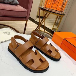 Женские кожаные сандалии Hermes светло-коричневые