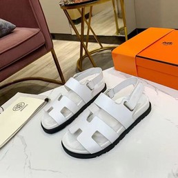 Женские кожаные сандалии Hermes белые