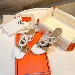 Женские шлепки Hermes кожаные белые