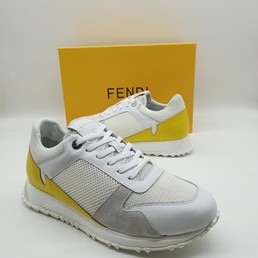 Мужские кроссовки Fendi белые с желтым
