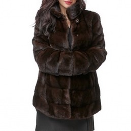 Норковая шуба с воротником-стойкой 80см (Темно-коричневый)