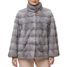 Норковая шуба с воротником-стойкой 70см (Серый)