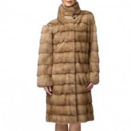 Норковая шуба с воротником-стойкой 100см (Песочный)