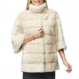 Норковая шуба с воротником-стойкой 70см (Бежевый)