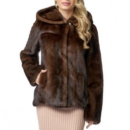 Норковая шуба с капюшоном 70см (Коричневый)