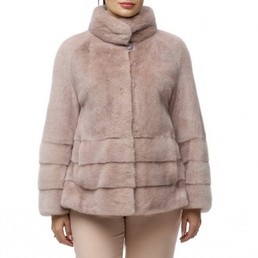 Норковая шуба с воротником-стойкой 70см (Пудра)