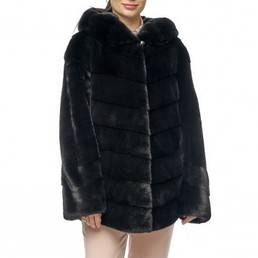 Норковая шуба с капюшоном 70см (Черный)