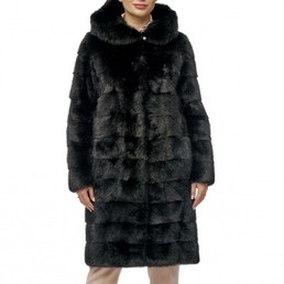 Норковая шуба с капюшоном 100см (Черный)