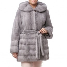 Норковая шуба с капюшоном 80см (Серый)