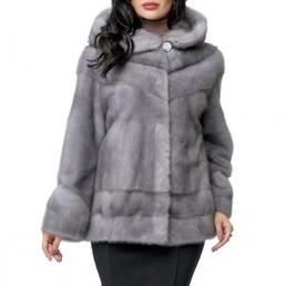 Норковая шуба с капюшоном 70см (Серый)