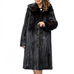 Норковая шуба с капюшоном 110см (Темно-коричневый)