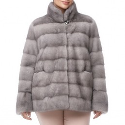 Норковая шуба с воротником-стойкой 70см (Серый)