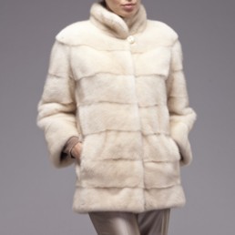 Норковая шуба с воротником-стойкой 70см (Бежевый)