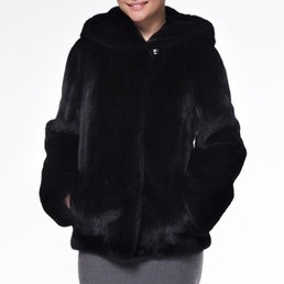 Норковая шуба с капюшоном 70см (Черный)