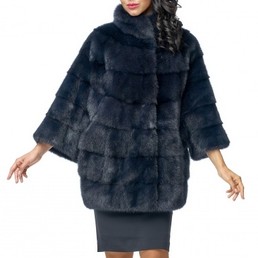 Норковая шуба с воротником-стойкой 80см (Темный графит)