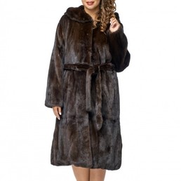 Норковая шуба с капюшоном 110см (Коричневый)