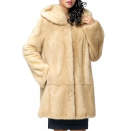 Норковая шуба с капюшоном 90см (Бежевый)