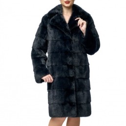 Норковая шуба с английским воротником 100см (Темно-синий)