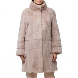 Норковая шуба с воротником-стойкой 90см (Пудра)