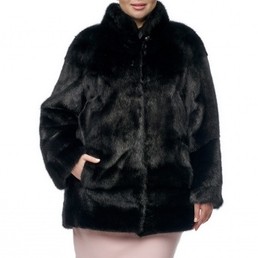 Норковая шуба с воротником-стойкой 80см (Черный)