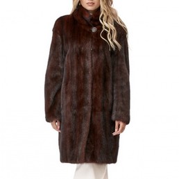 Норковая шуба с воротником-стойкой 90см (Винный)