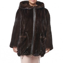 Норковая шуба с капюшоном 80см (Темно-коричневый)
