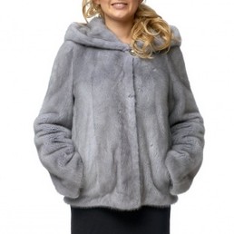 Норковая шуба с капюшоном 70см (Серый)