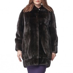 Норковая шуба с капюшоном 90см (Черный)