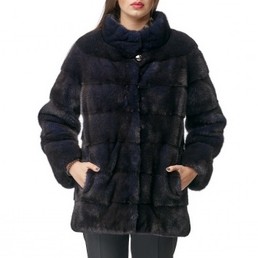 Норковая шуба с воротником-стойкой 70см (Темно-синий)