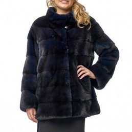 Норковая шуба с воротником-стойкой 70см (Темно-синий)