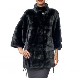 Норковая шуба с воротником-стойкой 70см (Черный)