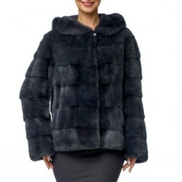 Норковая шуба с капюшоном 60см (Графит)