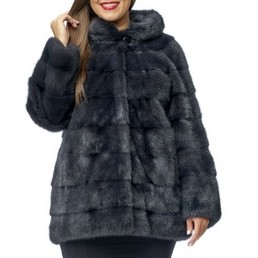 Норковая шуба с капюшоном 70см (Графит)
