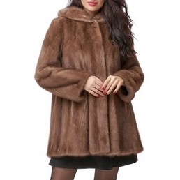 Норковая шуба с капюшоном 80см (Бежевый)