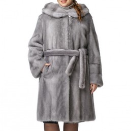 Норковая шуба с капюшоном 100см (Серый)