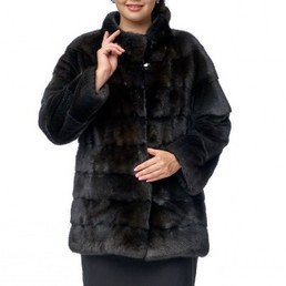 Норковая шуба с воротником-стойкой 80см (Темно-коричневый)