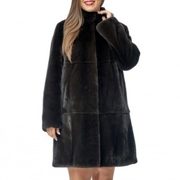 Норковая шуба с воротником-стойкой 90см (Черный)