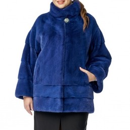 Норковая шуба с воротником-стойкой 70см (Синий)