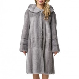 Норковая шуба с капюшоном 100см (Серый)