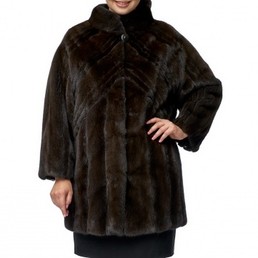 Норковая шуба с воротником-стойкой 80см (Коричневый)