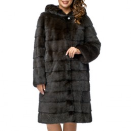 Норковая шуба с капюшоном 100см (Коричневый)